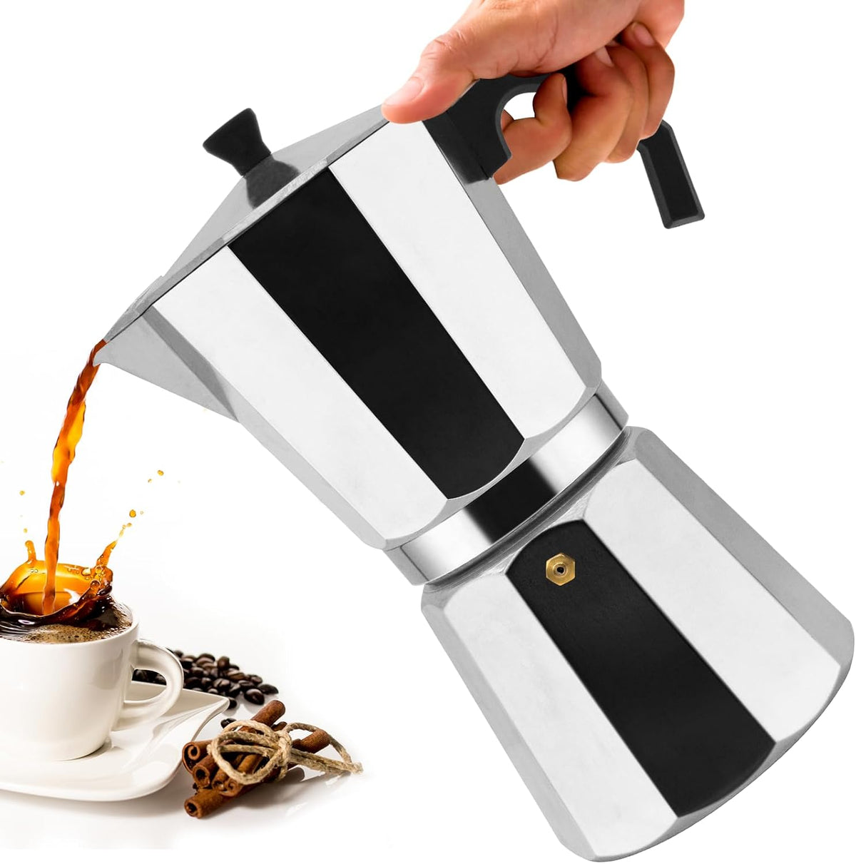 12 Cup Aluminum Moka Pot Classic Stovetop Espresso Coffee Maker 600ml 20oz Coffeemaker Percolator Mocha Pot Greca Coffee Maker Cafe Makers for Italian and Cuban Café Brewing Silver