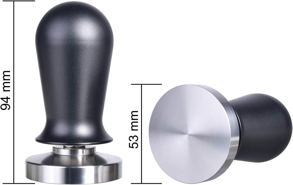 53mm Calibrated Espresso Tamper, Calibrated Coffee Tamper with Spring Loaded Anodized Aluminum Handle Stainless Steel Flat Base, Professional Espresso Hand Tamper