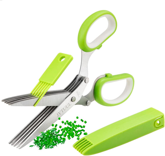 Herb Scissors, Multipurpose Sharp Kitchen Herb Cutter Shears with 5 Stainless Steel Blades, Safety Cover, Cleaning Comb, Cool Kitchen Gadgets for Cutting Fresh Garden Herbs, Dishwasher Safe