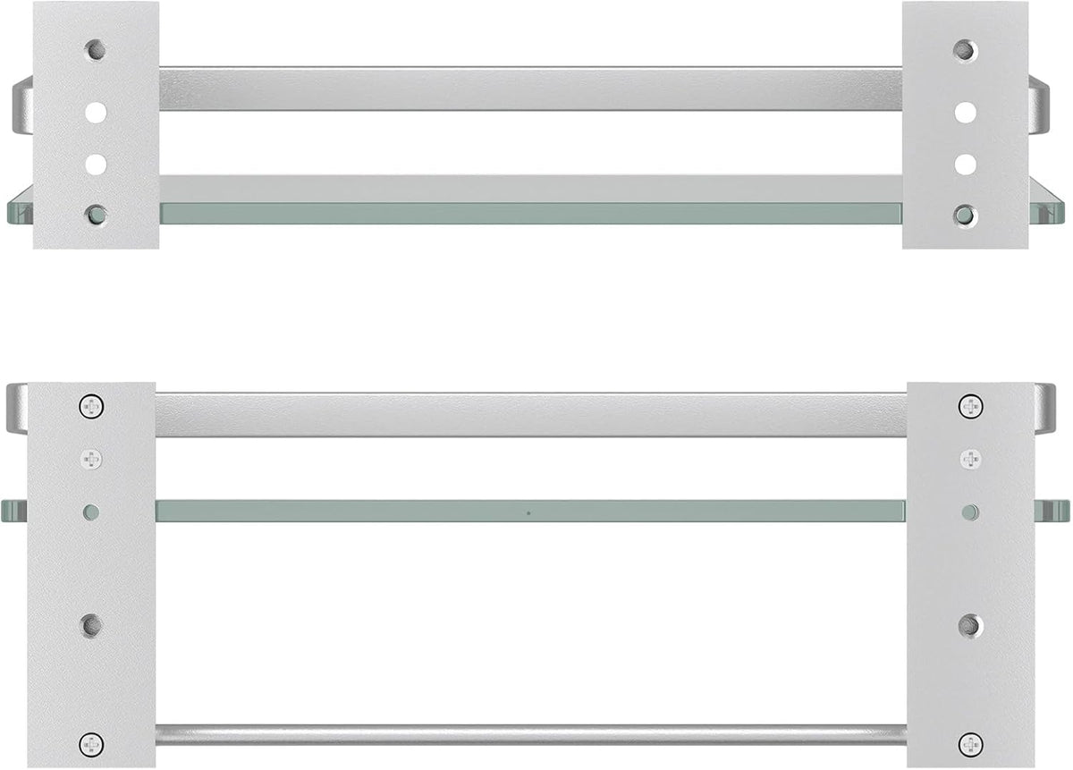 Danpoo Bathroom Shelves Wall Mounted, Clear Tempered Glass Shelf with Towel Bar, Hand Towel Holder(Matte Silver)