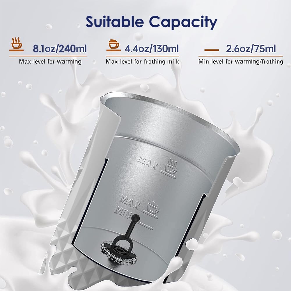 Milk Frother, Elec3 4 in 1 Electric Frother and Steamer 8.1oz/240ml Milk Warmer Coffee Foamer, Automatic Warm and Cold Foam Maker for Latte,Cappuccino,Macchiato,Chocolate