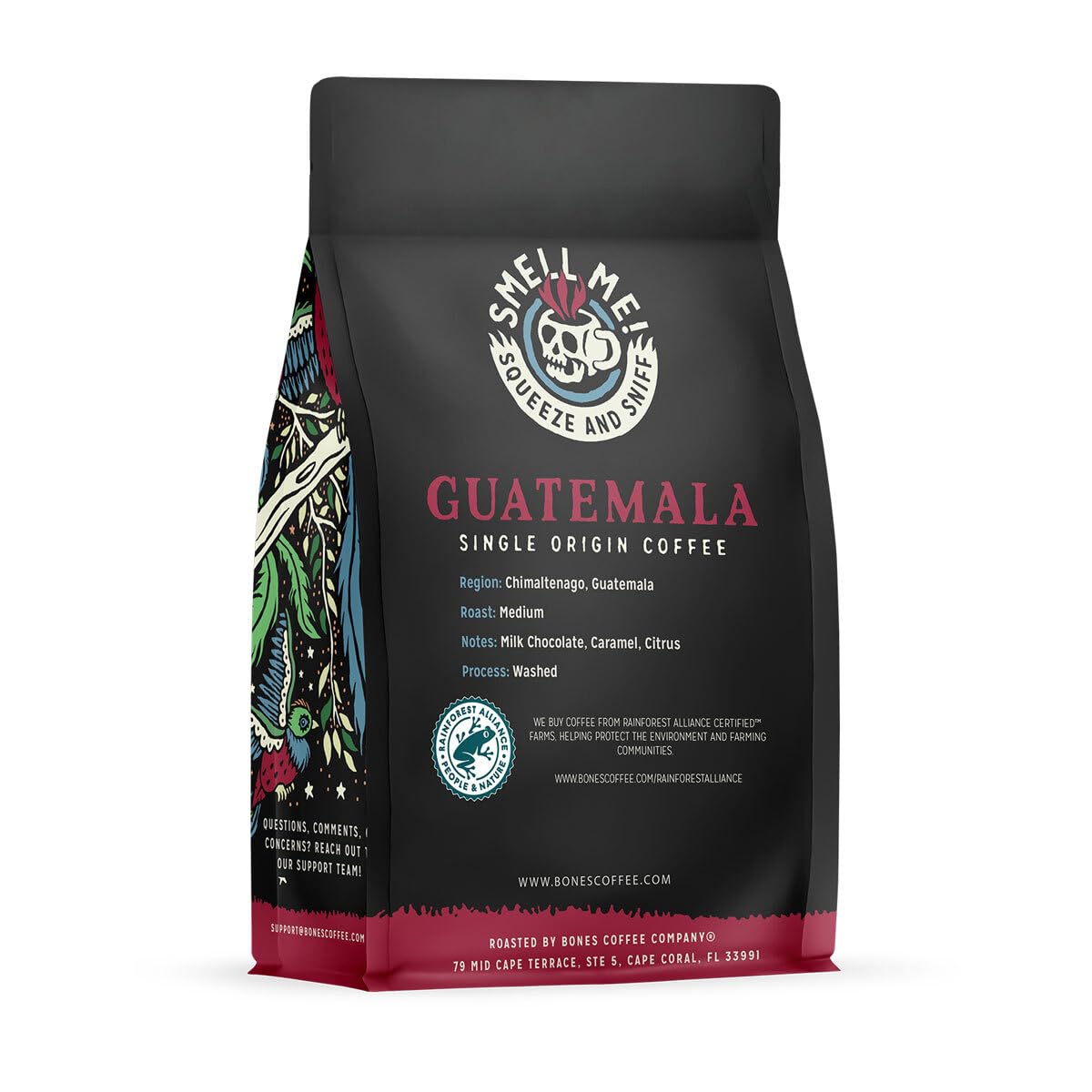 Bones Coffee Company Guatamela Single-Origin, Milk Chocolate, Citrus and Caramel Notes, Whole Coffee Beans, Low Acid Medium Roast Arabica Beans Flavored Coffee, 12 oz Whole Bean