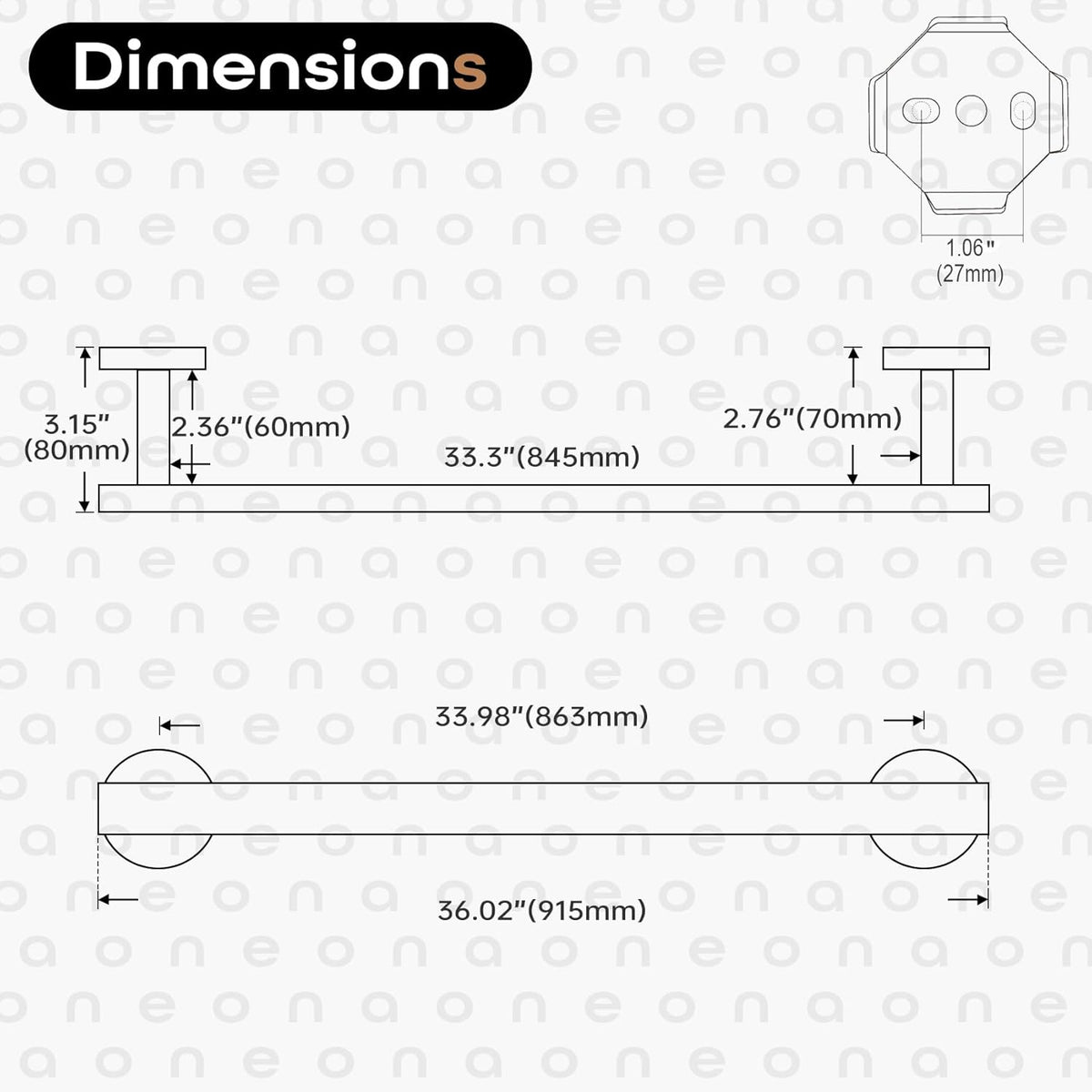 36 Inch Bathroom Towel Bar Bath Towel Rack Kitchen Towel Holder Long Towel Rails Wall Mounted SUS304 Stainless Steel Polished Chrome AN4001CH-L36