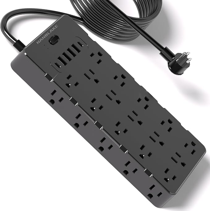 Heavy Duty Surge Protector Power Strip - 25 AC Outlets, 6 USB Ports, 4000J Protection, 6.5ft 14AWG Extension Cord, Flat Plug, Mountable,ETL Listed