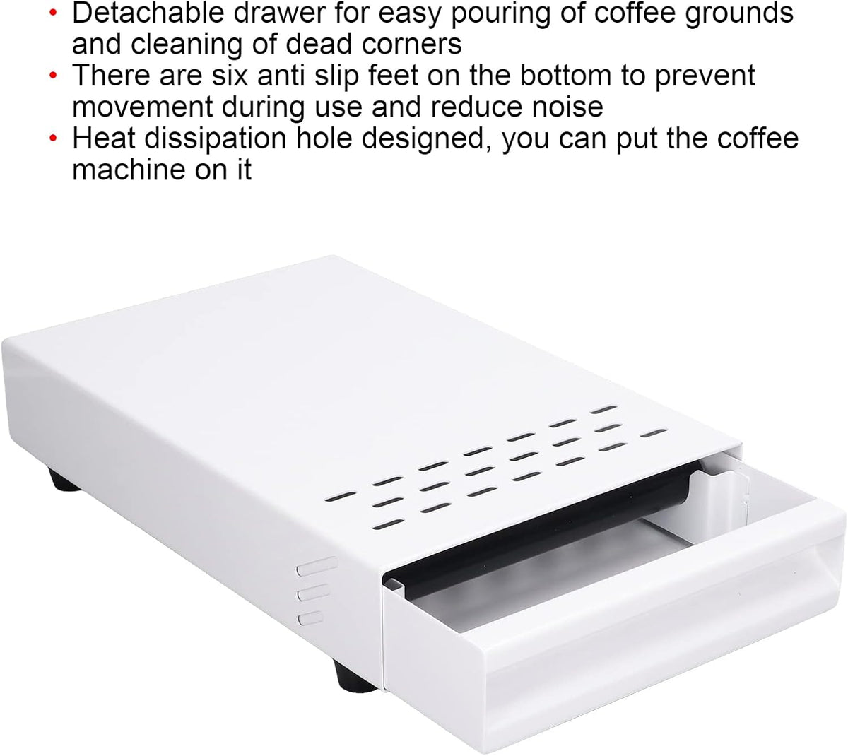Stainless Steel Coffee Knock Box Drawer with Non Slip Feet, Rubber Lever, for Household Shop, Easy to (White)
