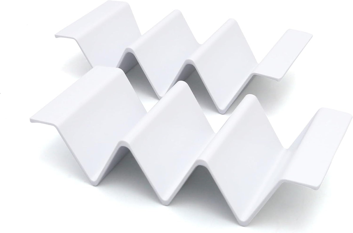 TP Taco Holder Stands, Set of 2 Melamine Large Taco Serving Rack Tray with Handle, Holds 3 Tacos, Dishwasher Safe, Ideal for Taco Night, Party, Home, Fiesta, White