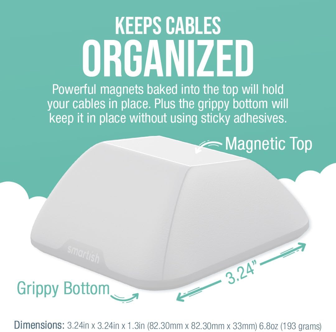 Smartish® Magnetic Cord Holder - Cable Wrangler Organizer with Magnet Clips for Charger Management on Desktop, Nightstand, or Side Table for All Cables, USB-C, Lightning Cables - Snow Day White