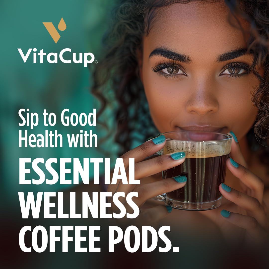 VitaCup Immunity Coffee Pods, Wellness Boost with Antioxidants, Echinacea, Probiotics, Vitamin C & D3, Medium Dark Roast, Recyclable Single Serve Pod Compatible with Keurig K-Cup Brewers,64 Ct