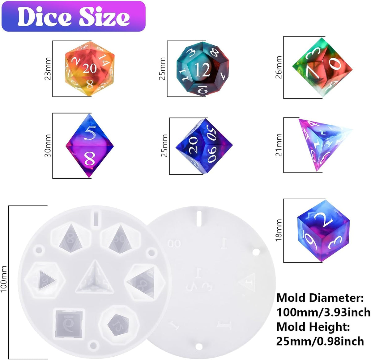 KISREL Dice Resin Molds, DND Dice Set and Organizer Box Epoxy Resin Mold with 7 Standard Stereoscopic Dice Cavities, Silicone Molds for Resin, DND Dice Set Making Kit, Table Board Game
