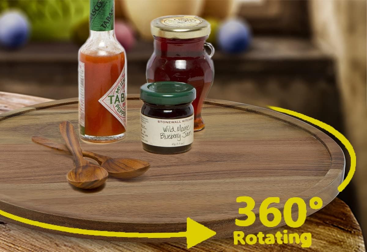 12" Acacia Wood Lazy Susan Organizer Kitchen Turntable for Cabinet Pantry Table Organization