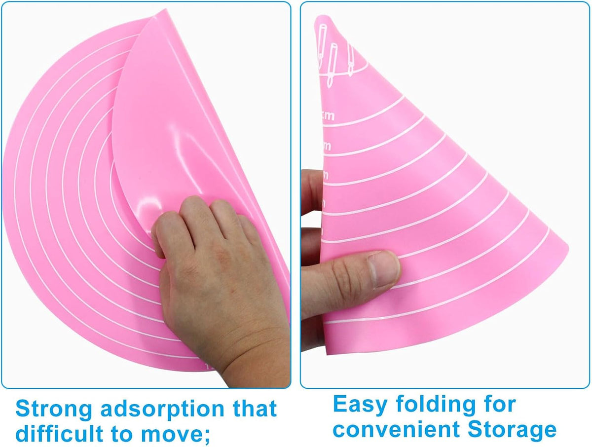 Hitefu 12 Inch Round Silicone Cake Mat, Silicone Baking Mat with Measurement for Cake Turntable & Rolling Dough (Pink)