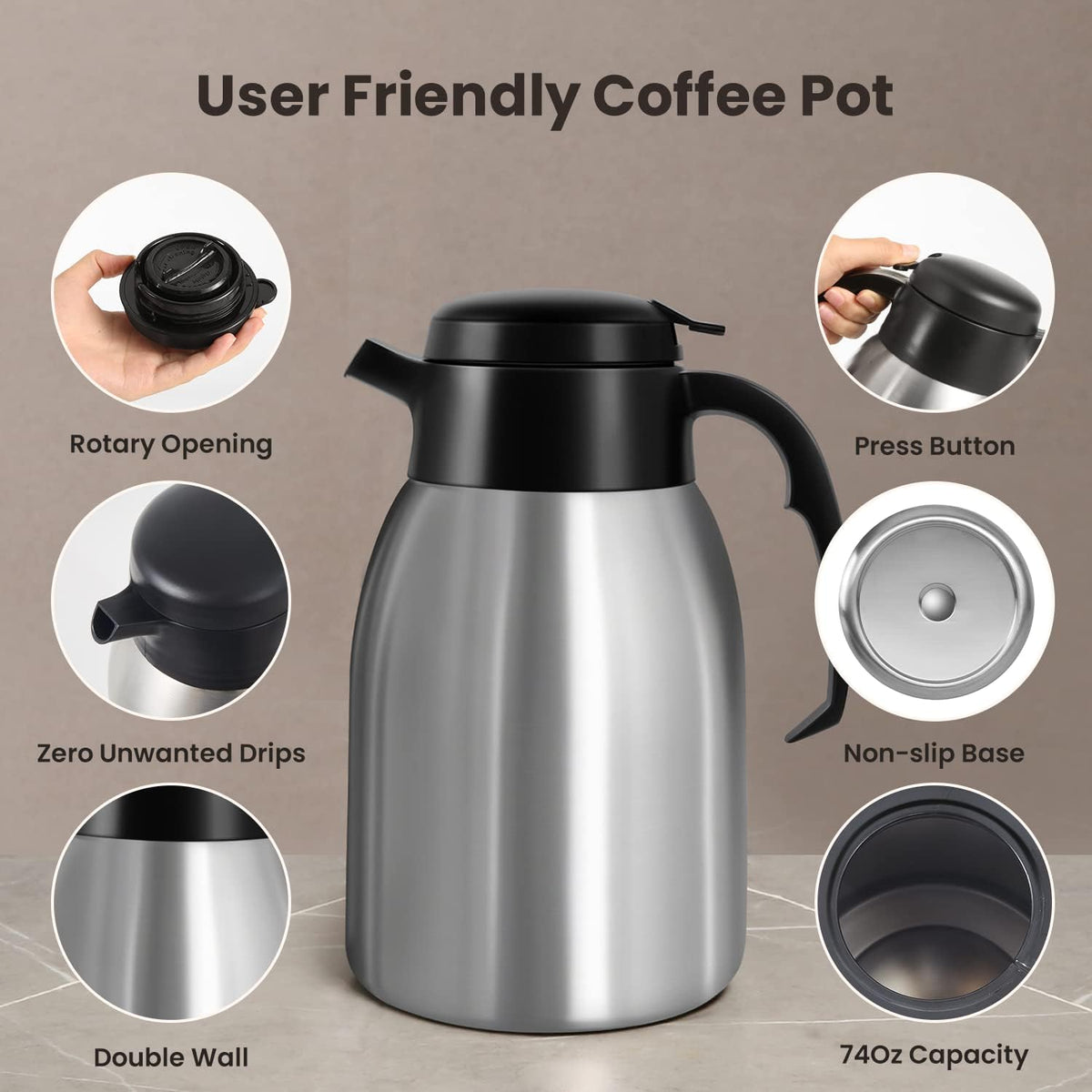 SYBO Commercial Coffee Makers 12 Cup, Drip Coffee Maker Brewer with 74Oz thermal carafe, Stainless Steel Cafetera SF-CB-1AA