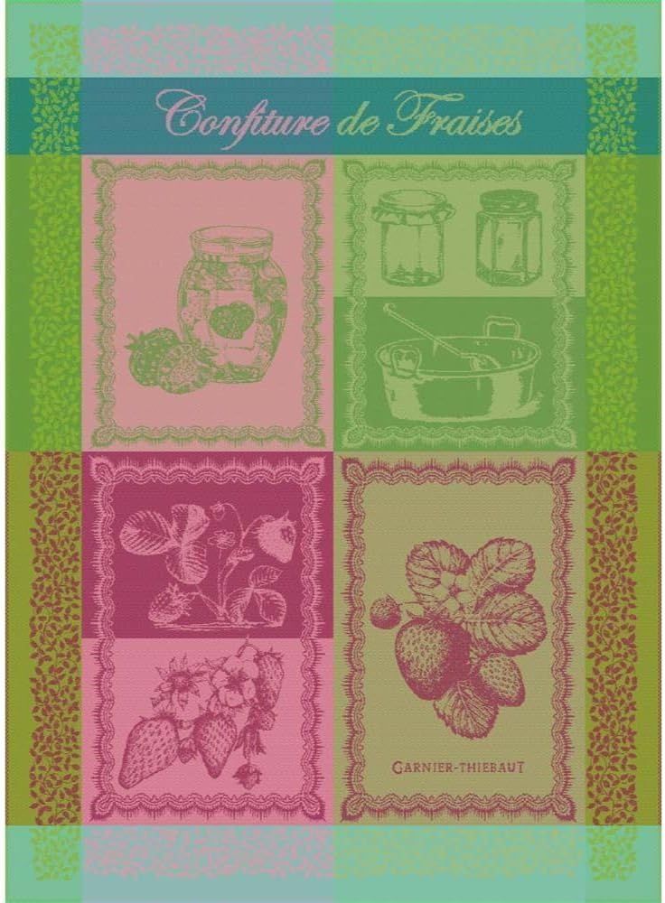 Garnier Thiebaut Confiture De Fraises Printemps (Spring Strawberry Jam) French Kitchen Towel 22"x30", Cotton, Jacquard