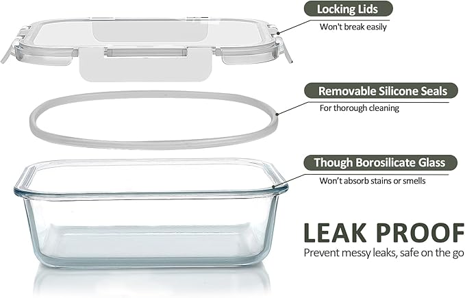 [8-Pack,30 oz]Glass Meal Prep Containers,MCIRCO Glass Food Storage Containers,Airtight Glass lunch Containers with Lids - BPA-Free Microwave, Oven, Freezer and Dishwasher, White