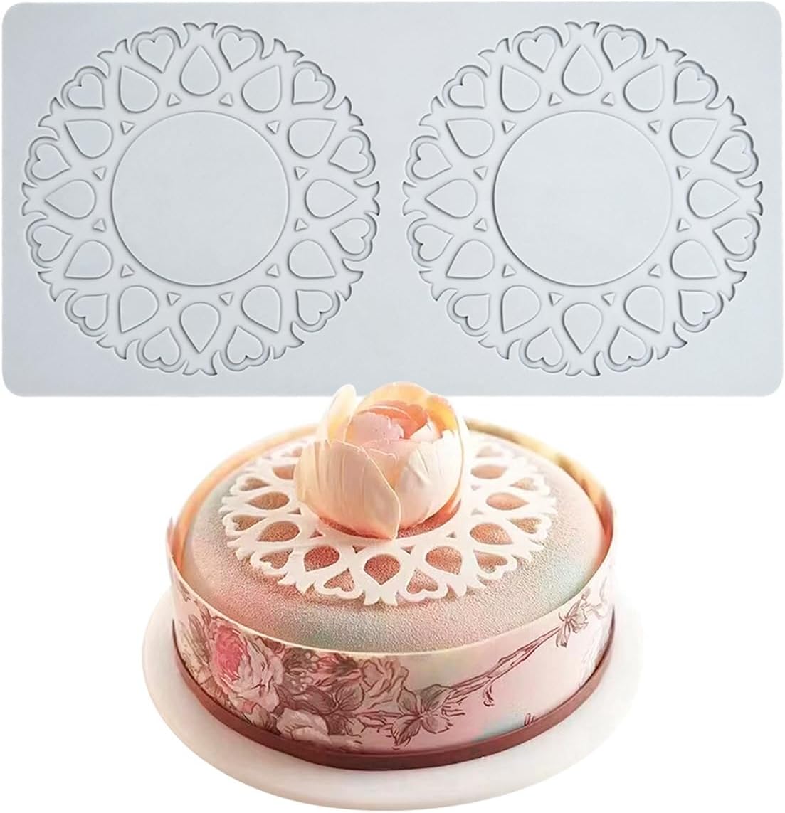 TUKE Hollow Tulip Flower Shape Sugar Craft Silicone Pad French Dessert Lace Mat Fondant Cake Mold Cupcake Decorating Silicone Mould (E_ Tulip Flower)