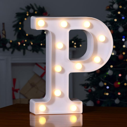 Foaky LED Letter Lights Sign Marquee Light Up Letters Sign for Night Light Wedding/Birthday Party Battery Powered Christmas Lamp Home Bar Decoration(P)