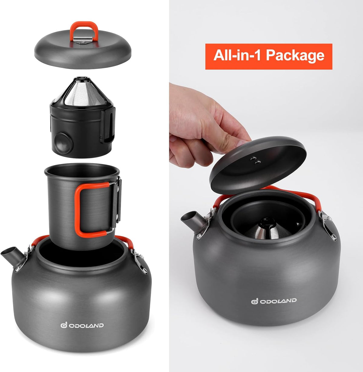 Odoland Camping Coffee Pot Camping Coffee Makers, 1.2L Camping Kettle with Camping Mug and Camp Coffee Filter of Camp Cookware for Hiking Backpacking and Picnic