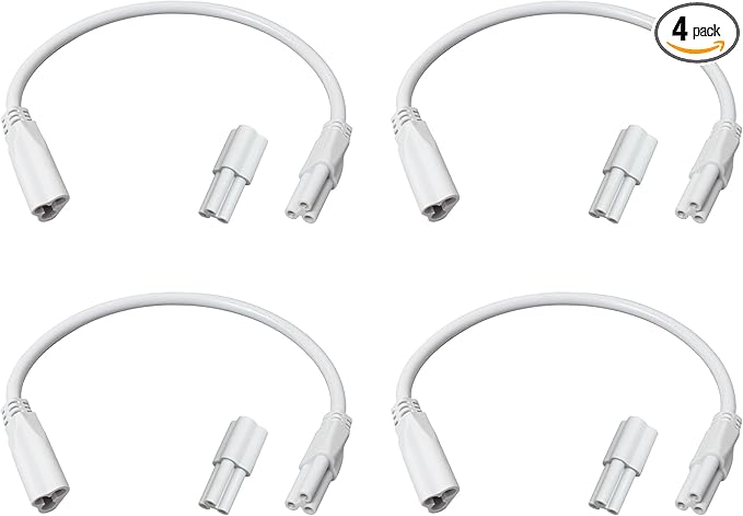 ZAGO 12 Inch LED Hardwired Under Cabinet Lighting Jumper Cable and End-to-End Connector, 300V, Rated Temperature Resistance 105°C, ROHS & UL, White, 4 Packs