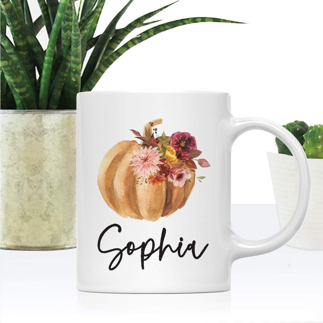Andaz Press Personalized Fall Burgundy Marsala 11oz. Ceramic Coffee Tea Mug, Custom Name, 1-Pack, Pumpkin Floral Graphic, Birthday, Friend, Family, Coworker, Autumn Season, Festive Thanksgiving Ideas