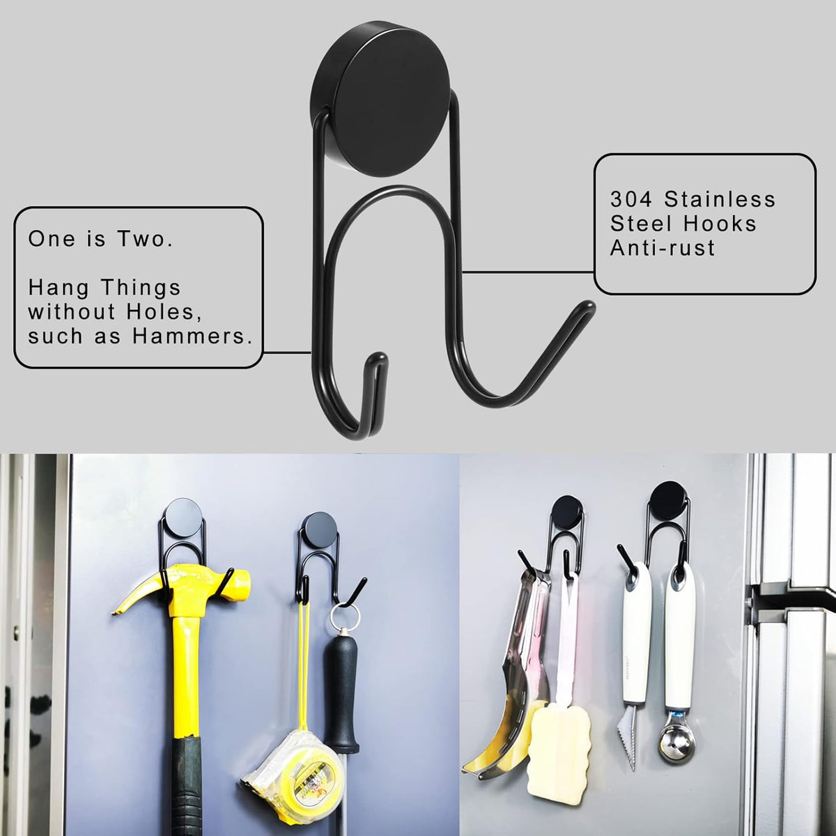 Magnetic Hooks 304 Stainless Steel Hooks Heavy Duty Magnets Hanging Hooks for Refrigerator Grill Toolbox Cabins Outdoor,Cruise Essentials Camper Accessories,8pack(Black,1.3in-2 60Lbs)
