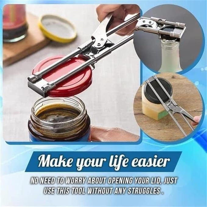 2023 New Jar Opener for Weak Hands, Adjustable Stainless Steel Can Opener, Jar Gripper Tight Lid Opener, Kitchen Gadgets, Easy Jar Opener for the Elderly and Children (B2-1PCS-Extended Non-Slip)