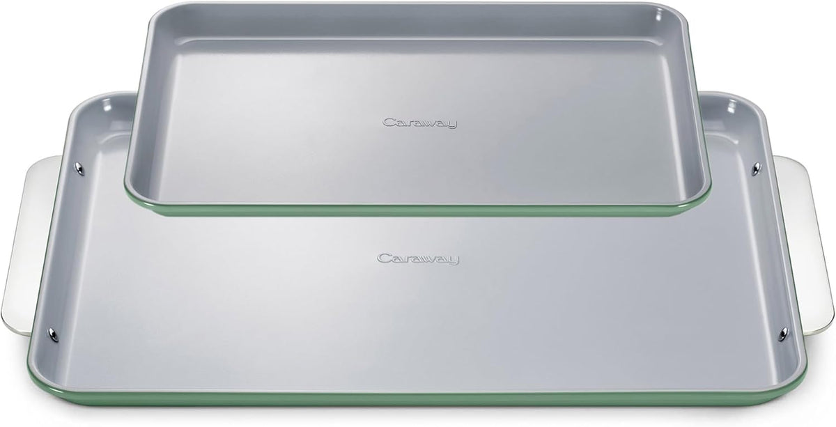 Caraway Non-Stick Ceramic Baking Sheet Duo - Naturally Slick Ceramic Coating - Non-Toxic, PTFE & PFOA Free - 18 x 13" Large & 15 x 10" Medium - Sage