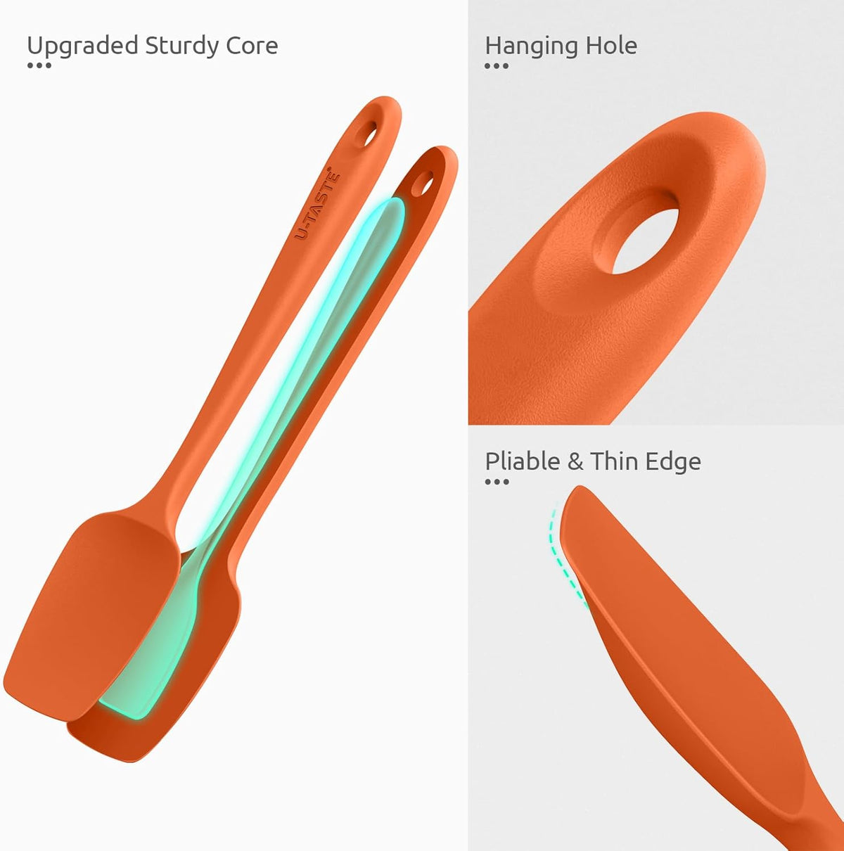 U-Taste Silicone Baking Spatula Set: 600ºF High Heat Resistant, Food Grade Flexible Rubber Kitchen Cooking Mixing Scraper, Food Grade Seamless Utensil for Nonstick Cookware Set of 3 (Colorful)