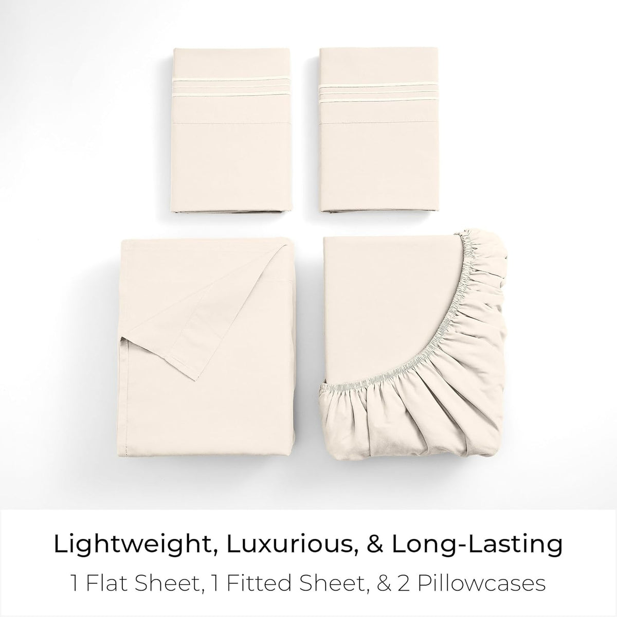 Mellanni King Sheets Set - 4 PC Iconic Collection Bedding - Hotel Luxury, Extra Soft, Cooling Bed Sheets - Wrinkle, Fade, Stain Resistant (King, Golden Ivory)