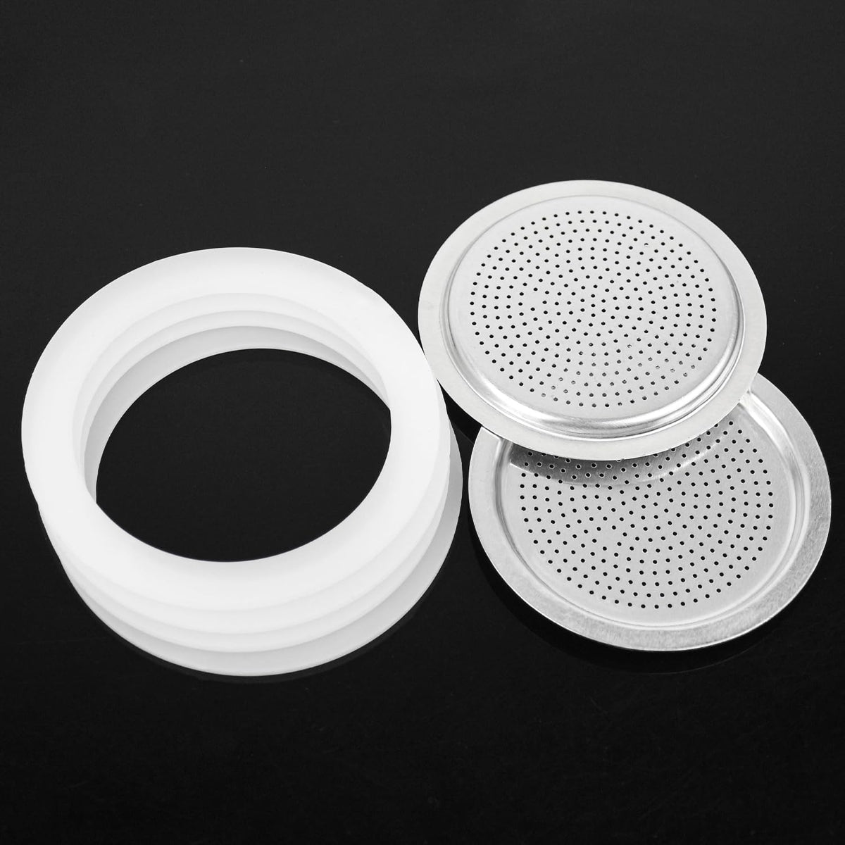 20PCS Silicone Gaskets Seal Ring with 4 PCS Stainless Steel Filter Basket Includes，Spare Food Grade Silicone Sealing Rings for Aluminium Stovetop Coffee Maker Pots -6Cup