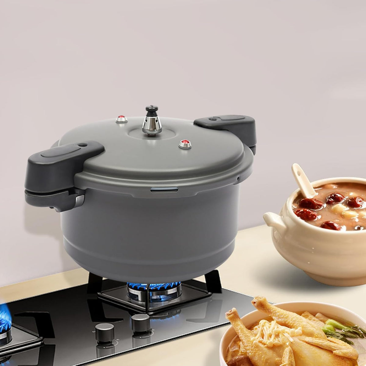 9L/9.5 Quart Gas Pressure Canner Pressure Cooker Pot Aluminium Alloy Dark Grey, for Stewiing, Steaming