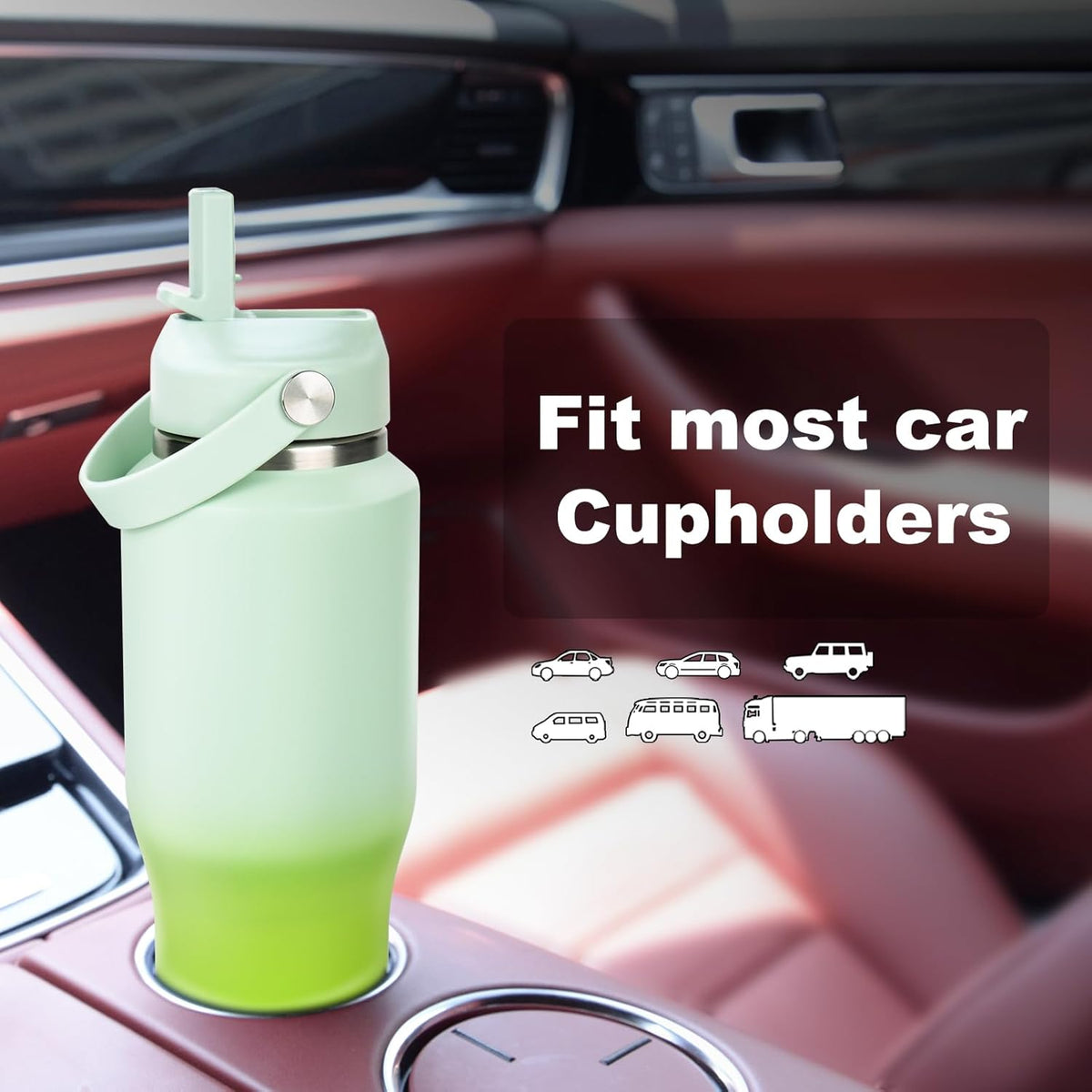 32oz Insulated Water Bottle, Fit in Any Car Cup Holder, Water Bottle with Straw Lids, Stainless Steel Insulated Water Flask Double Wall Leak-proof BPA Free to Keep Cold&Hot