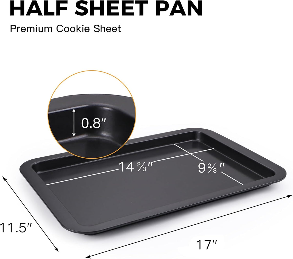 HONGBAKE Nonstick Cookie Sheets for Baking, Baking Sheet for Oven with Wider Grip, 17x11.5 in Half Sheet Pan, Commercial Cooking Tray