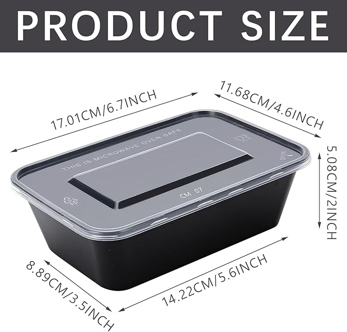100 Pcs Plastic Meal Prep Containers with Lids Reusable Bento Box 1 Compartment Stackable Disposable Lunch Bowls for Meal Prep, Food Storage (26 oz, Black)