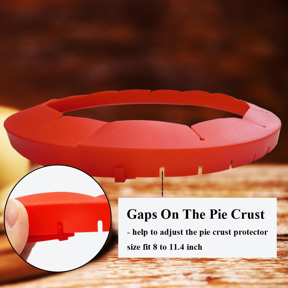 Adjustable Pie Crust Shields Baking Protectors, Silicone Cover Ring Fits 8-11.4 Inch Pies, Baking Pie Pizza Crust Shield Protector Cover for Edges (Red-2pcs)