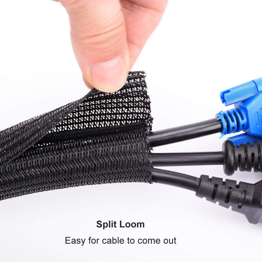 ZhiYo 20ft - 1/2 inch Cable Sleeve, Cord Wrap Wire Protector Tubing for Pets, PC Cable Wrap, Computer Cable Management Sleeve - Black