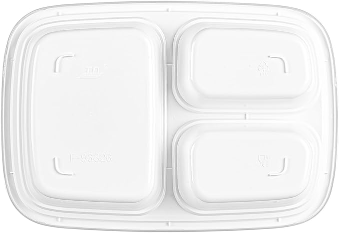 Restaurantware Asporto 26 Ounce Compartment Take Out Boxes, 50 Microwavable Meal Prep Containers - 3 Compartments, With Clear Plastic Lids, White Plastic Food Containers, Do Not Contain BPA