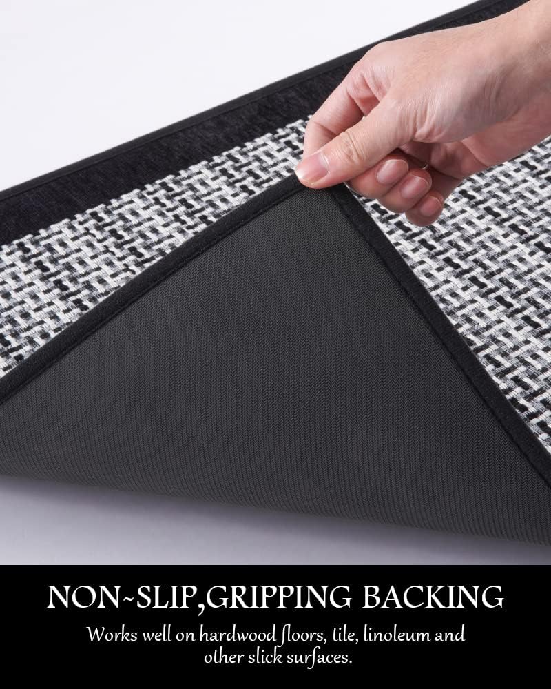 PADOOR Kitchen Mats for Floor, Kitchen Rugs Non Slip Washable, Rubber Backed Kitchen Runner Super Absorbent Kitchen Floor Mat Sink Rug, 20”x47” Black