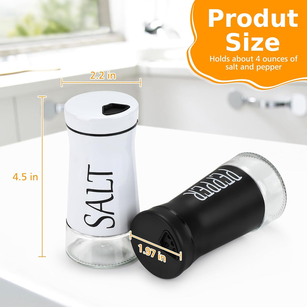 Accmor Salt and Pepper Shakers with Adjustable Pour Hole, Stainless Steel Salt Pepper Shaker Dispenser with Glass Bottom for Kitchen Cooking, RV, Camp, BBQ