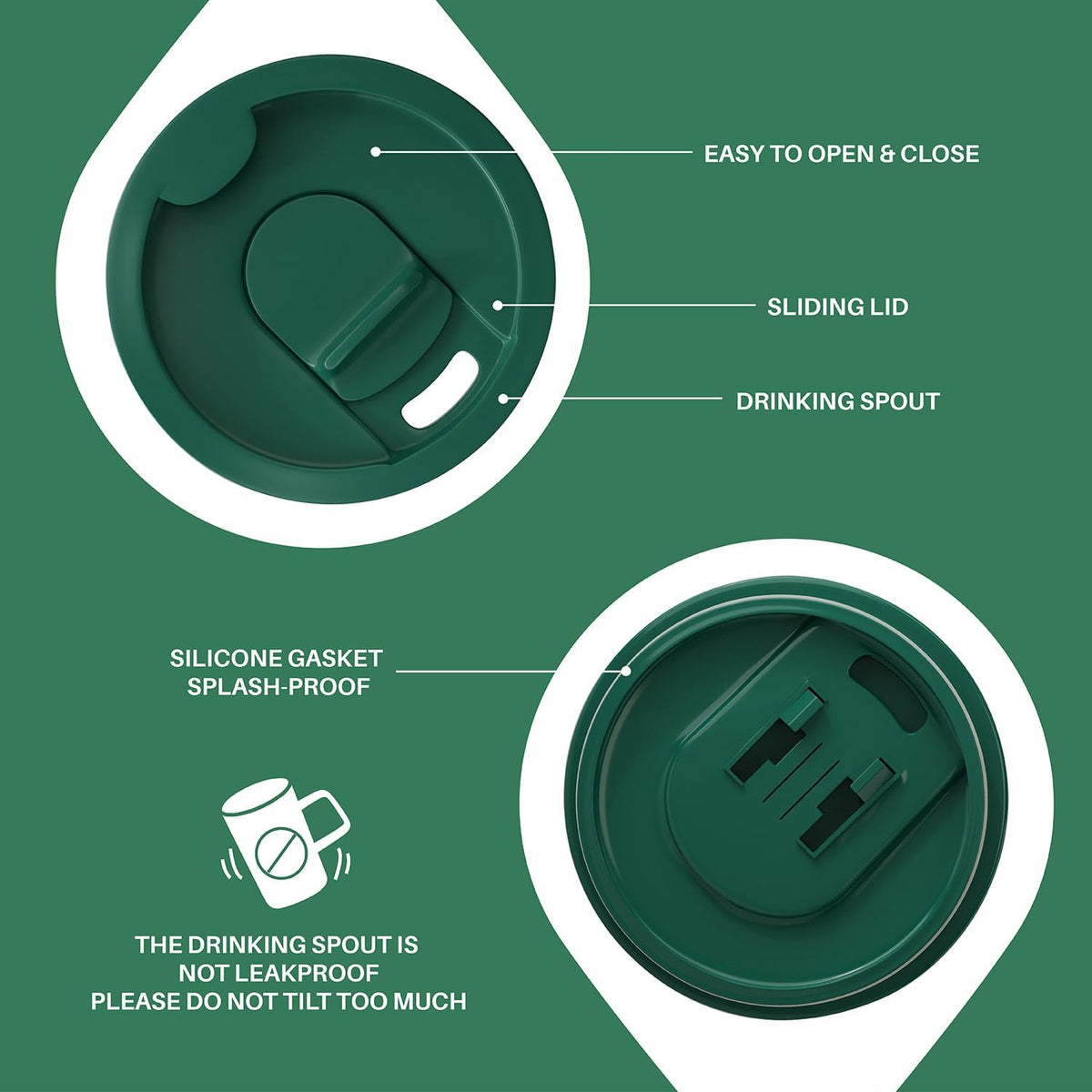Ideus Vacuum Insulated Coffee Mug, 16oz Reusable Stainless Steel Thermal Double Walled cup with Handle and Slider Lid for Hot & Cold Beverages, BPA Free (Leapord Dark Green)