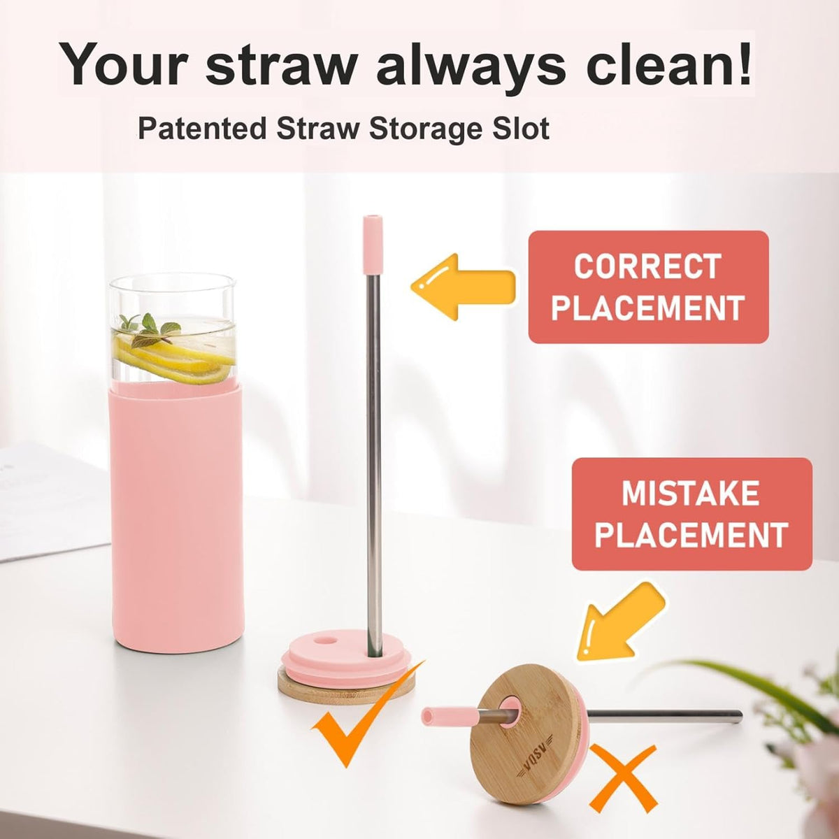 Glass Tumbler w/Lids & Straw: 24 oz Reusable Glass Cup w/Bamboo Lid, Stainless Steel Straws, BPA-Free, Leak-Proof, Dishwasher Safe for Coffee/Smoothies/Hot Beverage, Travel/Office/Home Use, 1-Pk