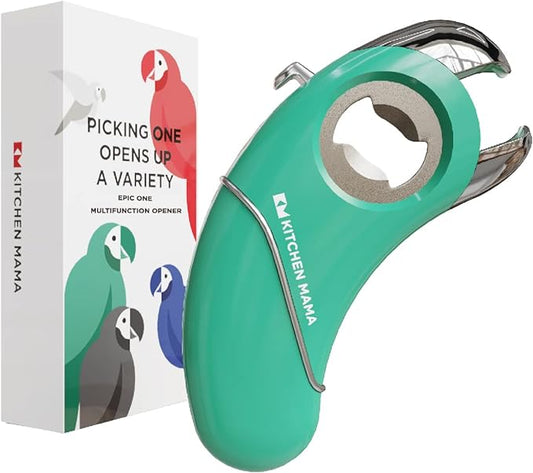 Kitchen Mama Epic One Multifunction Opener: Magnetic Bottle Opener, Beer Soda Opener, Effortless Jar Lid Opener for Seniors and Elderly with weak Hands and Arthritis, Essential Kitchen Gadget (Teal)