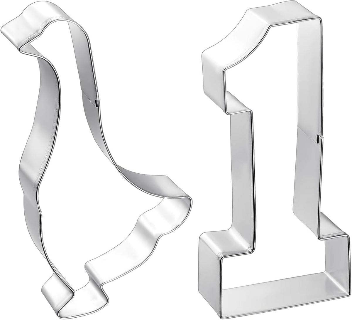Honeydak 2 Pcs 5 Inch One Silly Goose Cookie Mold Goose Cookie Cutter Number 1 Cutter Metal Pancake Fondant Cake Mold First Birthday Baking Supplies
