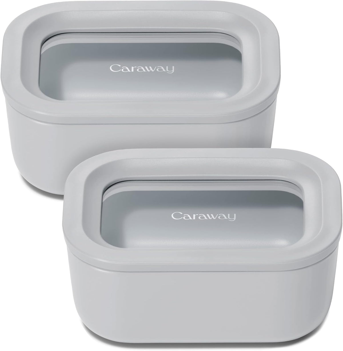 Caraway 2pc Glass Food Storage Set - 2.6 Cup Food Containers (2) - Non-Toxic Ceramic-Coated Glass - Air Release Technology - Compact & Stackable Design - Gray