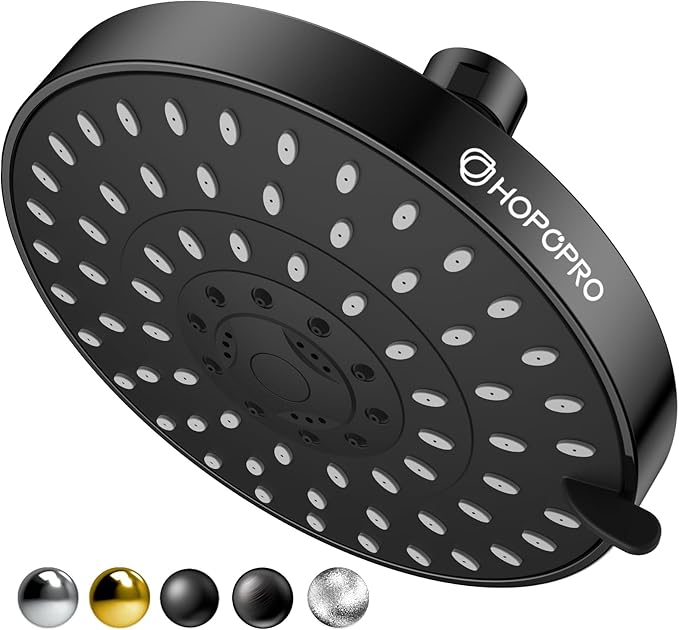 HOPOPRO 5-Mode High Pressure Shower Head - The Washington Post, NBC News, Today TV Show Recommended - High Flow Fixed Showerheads (6 Inch Matte Black)