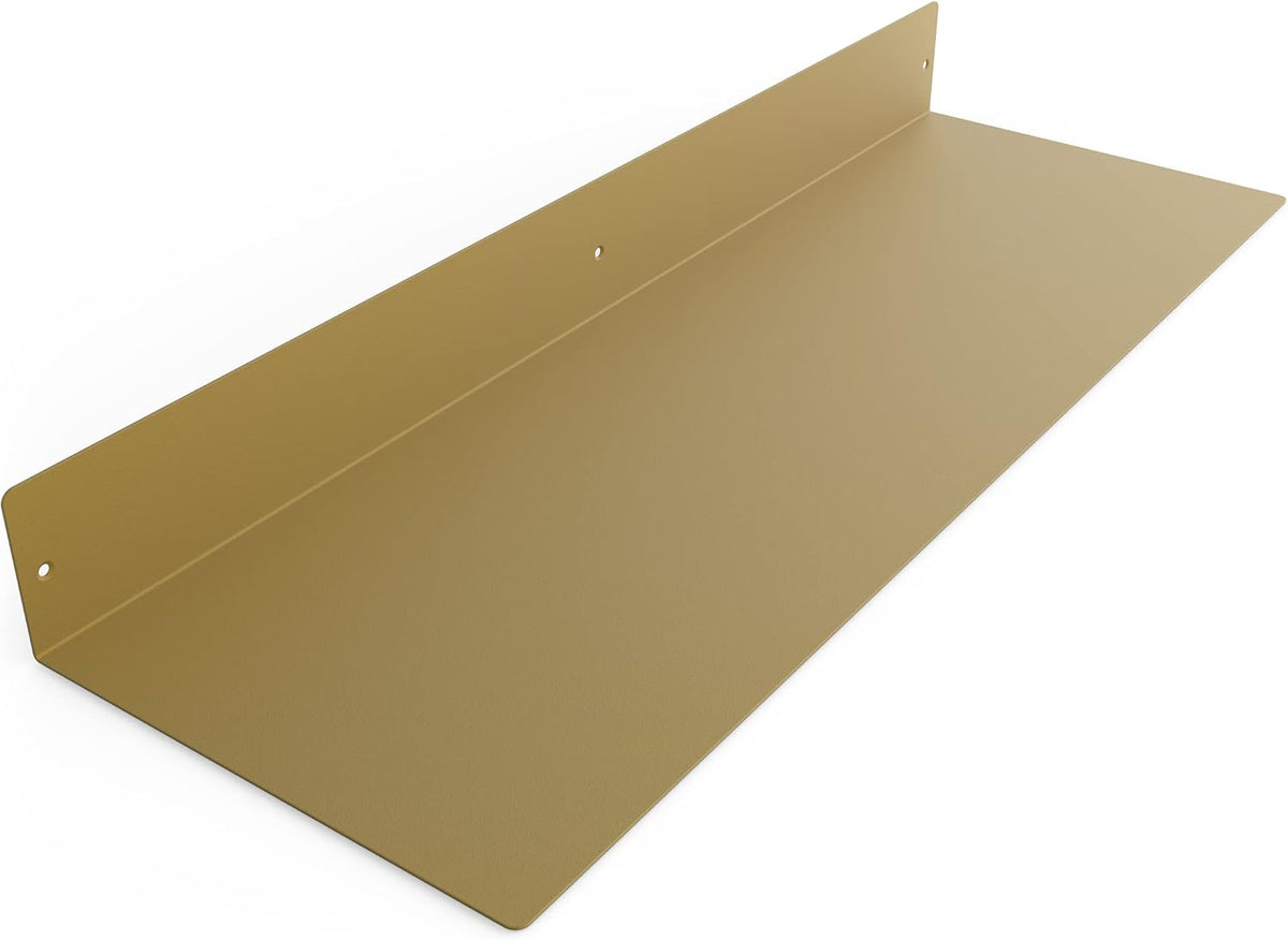 DIY CARTEL Made in USA 24 Inch Linear Floating Shelf - Raw Steel - Industrial Heavy Duty Metal Wall Mounted Modern Farmhouse Rustic Designed Shelf Ledge (24-in X 8-in Powder Coated Gold)