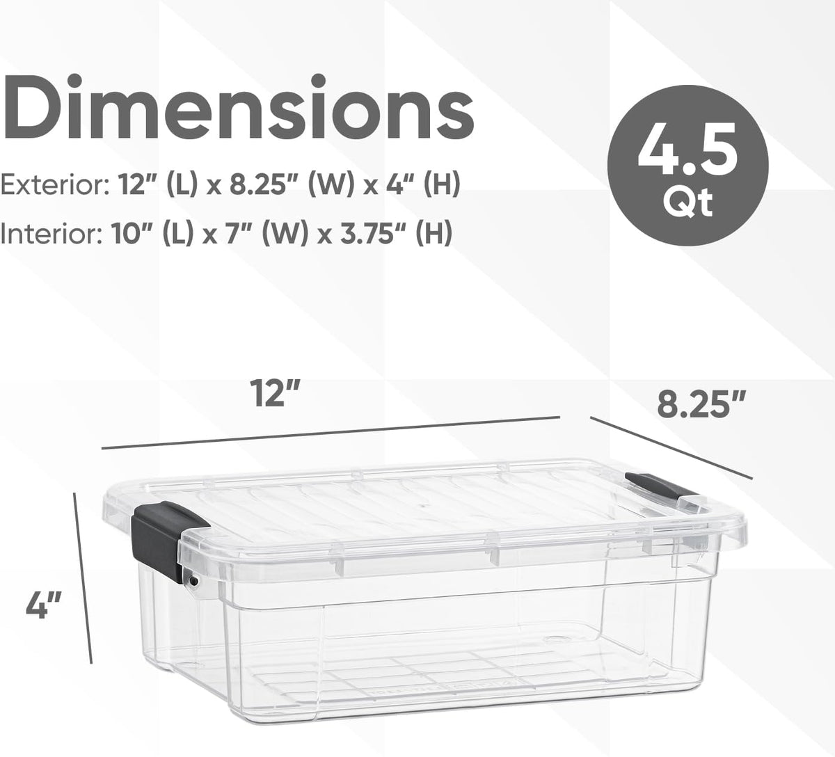 Superio Clear Storage Boxes with Lids, 4.5 Quart Plastic Container Bins for Organizing, Stackable Crates, BPA Free, Non Toxic, Odor Free, Organizers for Home, Office, School, and Dorm