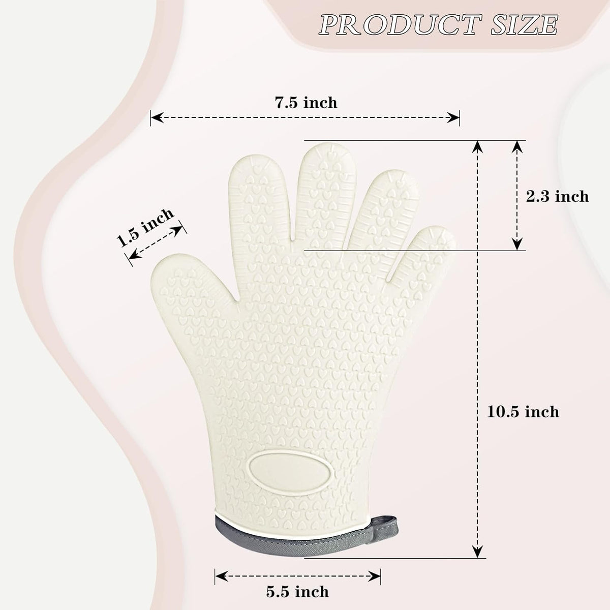 Oven Mitts with Fingers, Heat Resistant 500°F, Waterproof & Non-Slip Kitchen Gloves for Baking, Grilling, Cooking.5-Finger Design with Soft Lining, Hanging Hook,Milky White