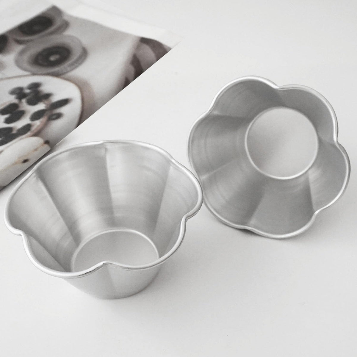 6 Pcs Fluted Pudding Pan, Aluminum Egg Tart Mold Baking Tool, Individual Flan Molds, Reusable Miffin Cups for Tartlets, Quiches, Popover, Jello, Cakes