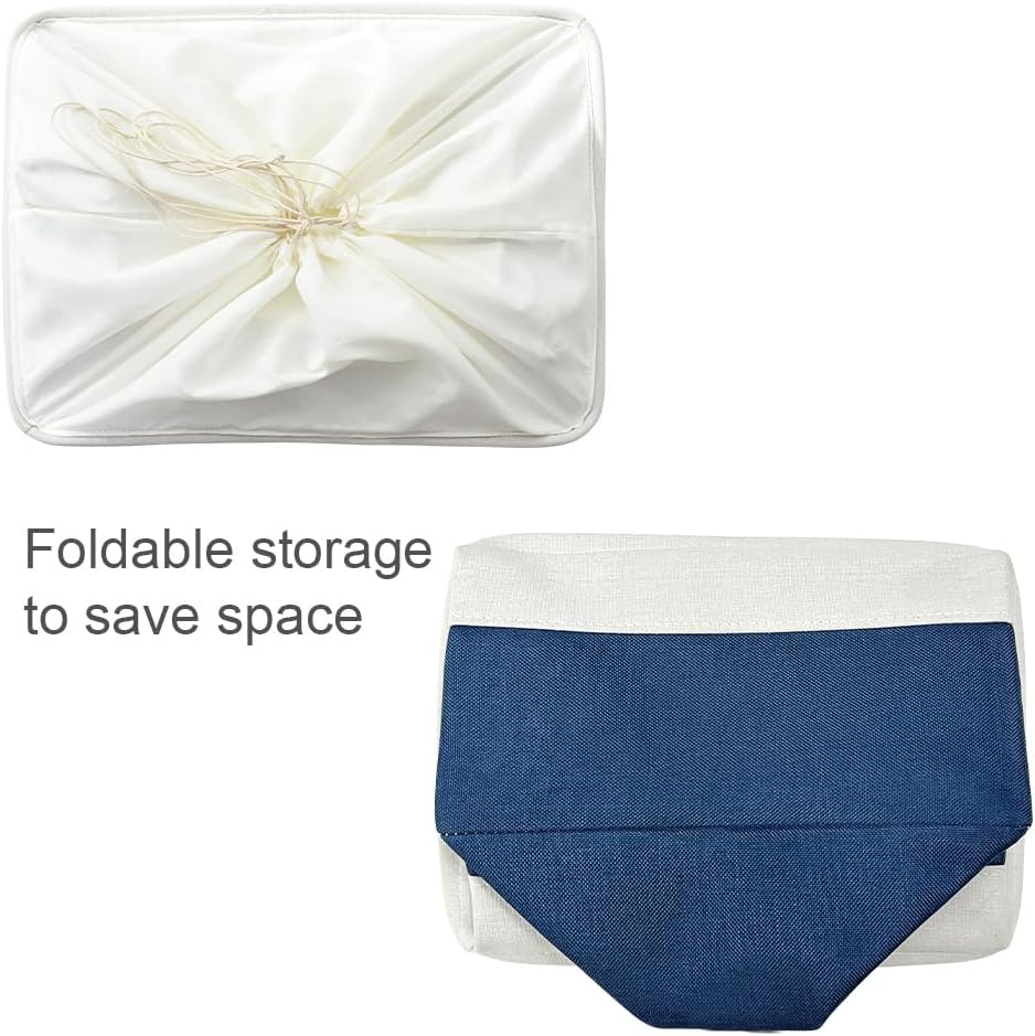 TheWarmHome Collapsible Storage Bin for Shelves - Large 3 Pack 16x12x8 inch Storage Basket for Organizing with Handles, Canves Storage Box for Organizer Toy Closet Cloth Gift (White & Jean Blue)
