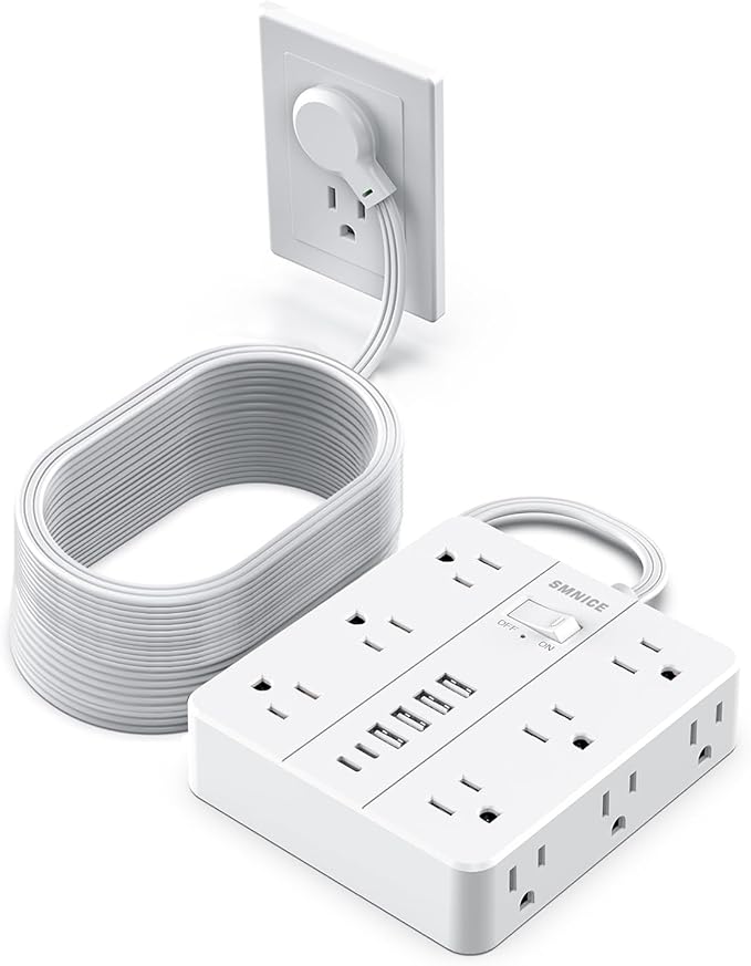 Power Strip Surge Protector 23ft Extension Cord,SMNICE Flat Plug with 12 Outlets 6 USB(2 USB C),Surge Protector Charging Station with Overload Protection for Home, Dorm,Office